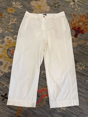 Talbots Pants Women 14 White Denim Crop Flat Front Straight Leg Capris wide leg